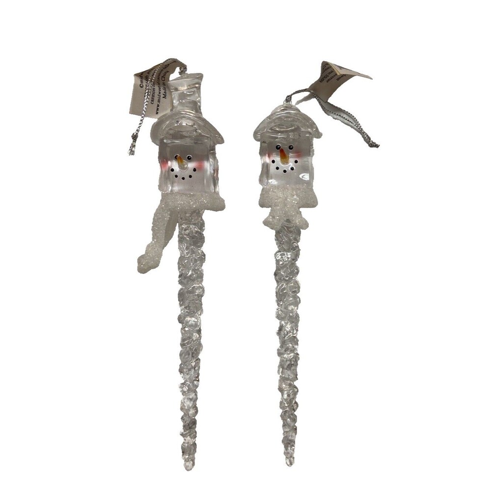 Midwest Mr and Mrs Ice Fellas With hats Icicle Christmas Ornaments Lot of 2  NWT